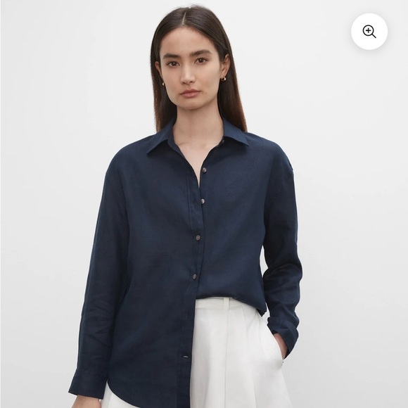 Club Monaco Navy 100% Linen Button Down Shirt - Picture 3 of 11